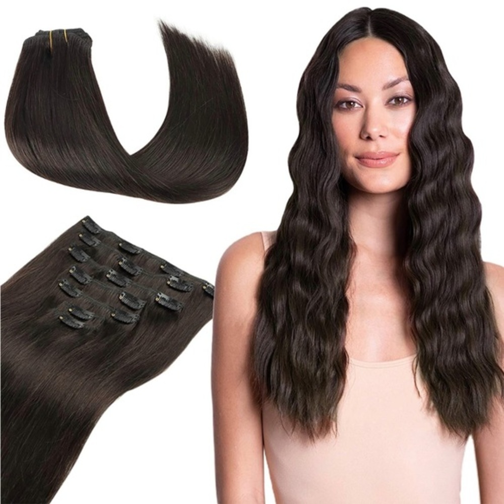 20” Darkest Brown #2 Clip In Extensions 100% Human Hair 7pcs 120g It#NO